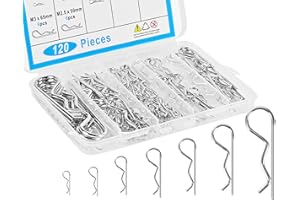 CARLWIN 120pcs Premium Cotter Pin Assortment Kit, Heavy Duty R-Shaped Cotter Pins, 7 Sizes Zinc Plated Carbon Steel Hardware Pins for Automotive, Machinery, Lawn Mowers, and DIY Projects