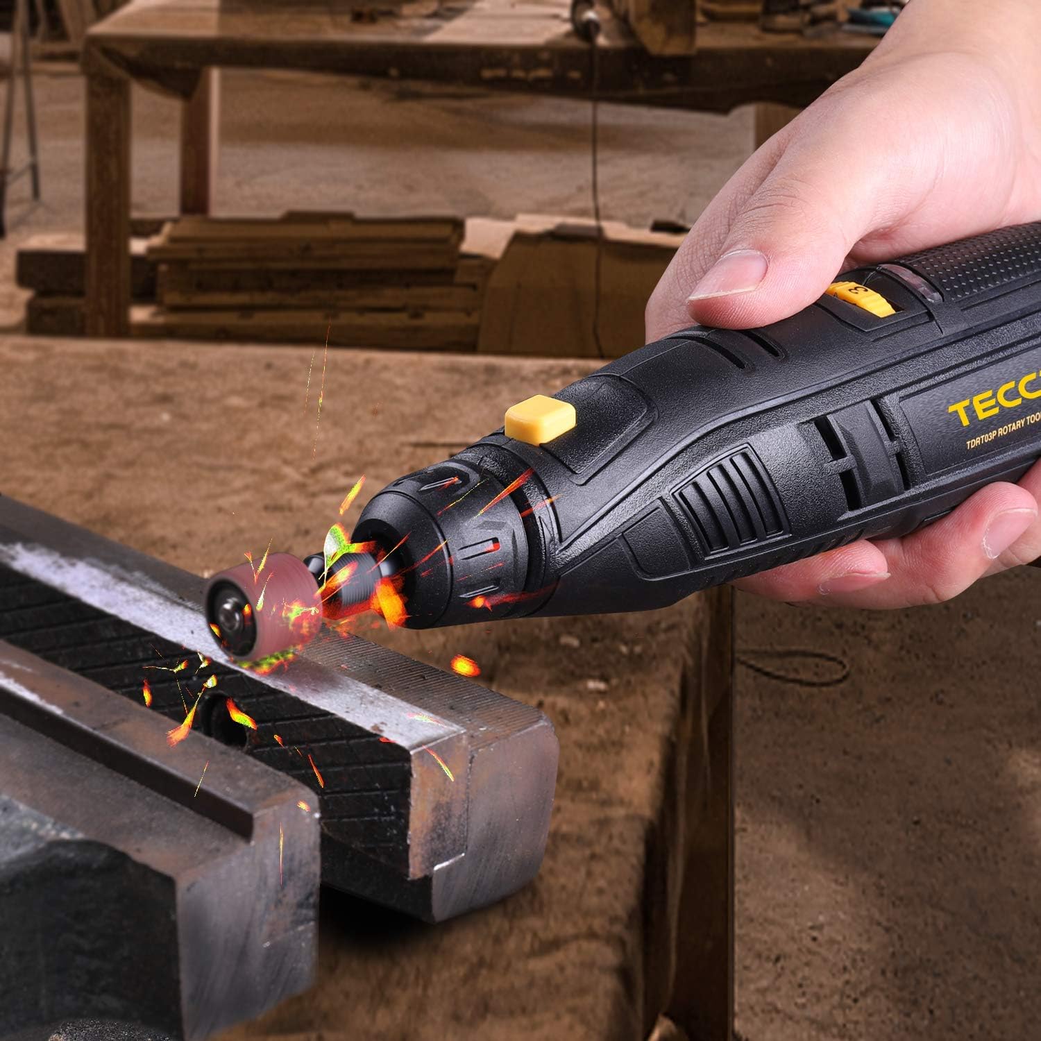 Cordless Rotary Tool, TECCPO 12V Powerful Rotary Tool Kit with 2.0Ah Li-ion Battery, Universal Keyless Chuck, 1-Hour Fast Charger, 6-Speeds Adjustable, 80 Accessories, Perfect Gift for DIY & Crafts - - 