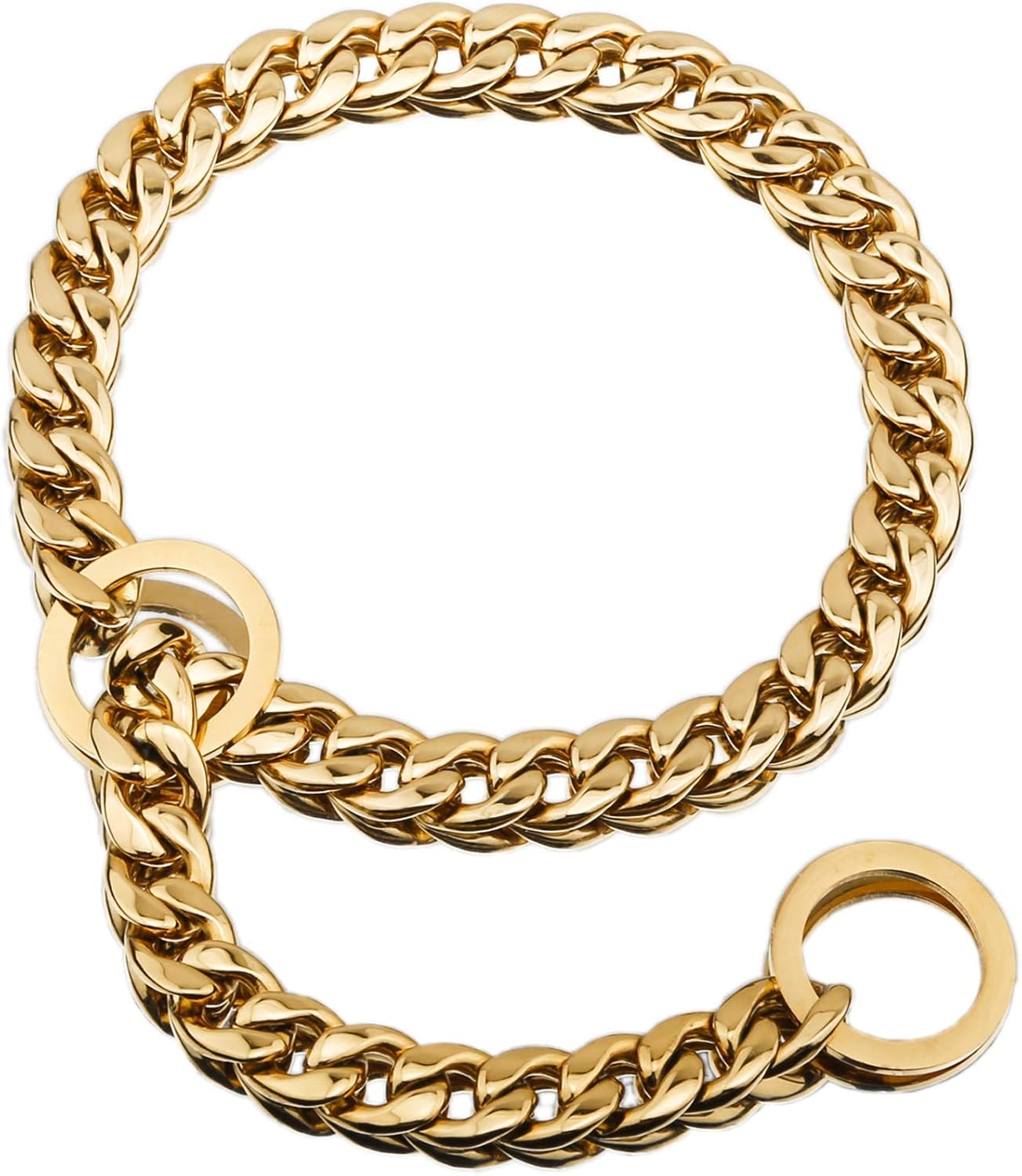 ebChains Hefty Thick Gold/Silver Dog Chain Collar, 12/15mm Width 12-26" Long, Chain Dog Collar, Street Focus, Gold Chain Dog Collars, Entrenamiento,Paseos,salidas,correr,excursiones,carreras