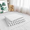 Jaderlu 16pcs 0.6" Thickened Interlocking Tile Mats,Fluffy Shaggy Soft EVA Foam Area Rug for Living Room & Bedroom,Non-Slip Protective Floor Carpet Play Mat Kids Baby Dorm Home Decor (11.8ft, White)