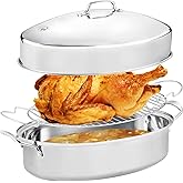 JY COOKMENT 22" Large Roasting Pan with Rack and Lid,Oval Turkey Roaster Pan for oven,Stainless Steel Roasting Pan with rack,Best Gift for Mother or Father.