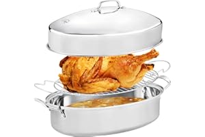 JY COOKMENT 22" Large Roasting Pan with Rack and Lid,Oval Turkey Roaster Pan for oven,Stainless Steel Roasting Pan with rack,Best Gift for Mother or Father.
