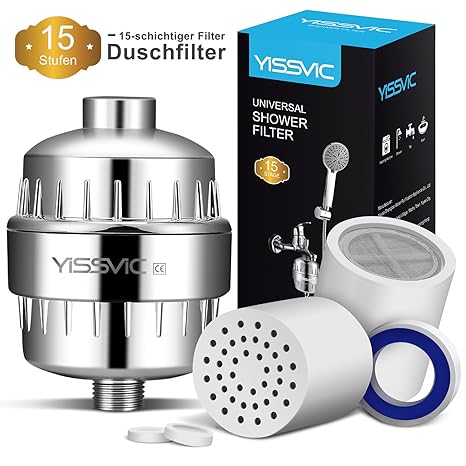 Yissvic Duschfilter 15 stufige Shower Filter Kalkfilter Wasserfilter mit austauschbarer Filterpatrone Verpackung MEHRWEG