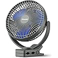 Koonie 10000mAh Rechargeable Portable Fan, 8-Inch Battery Operated Small Clip on Fan, USB Car Fan 4 Speeds, Sturdy Clamp for 