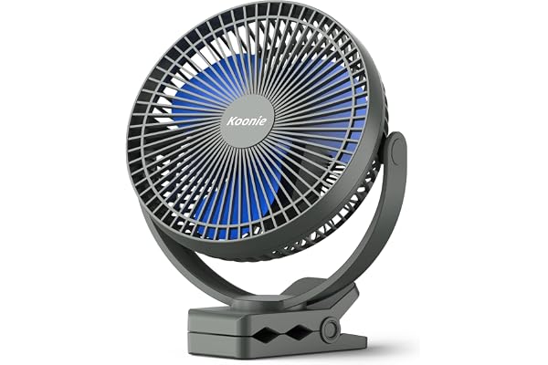 Koonie 10000mAh Rechargeable Clip Fan, 8 Inch USB Fan, Blue | 4 speeds, Strong airflow, For car golf cart office desk outdoor