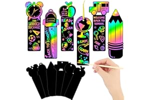 JUNEBRUSHS 30Pcs Welcome Back to School Scratch Bookmarks, Rainbow Magic Scratch Paper Art Back to School DIY Craft Kit First Day of School Gifts for Students Classroom Activity Party Favors