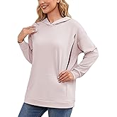Ecavus Women's Maternity Nursing Sweatshirt Hidden Zipper 2025 Long Sleeves Oversize Breastfeeding Pullover Tops with Pockets