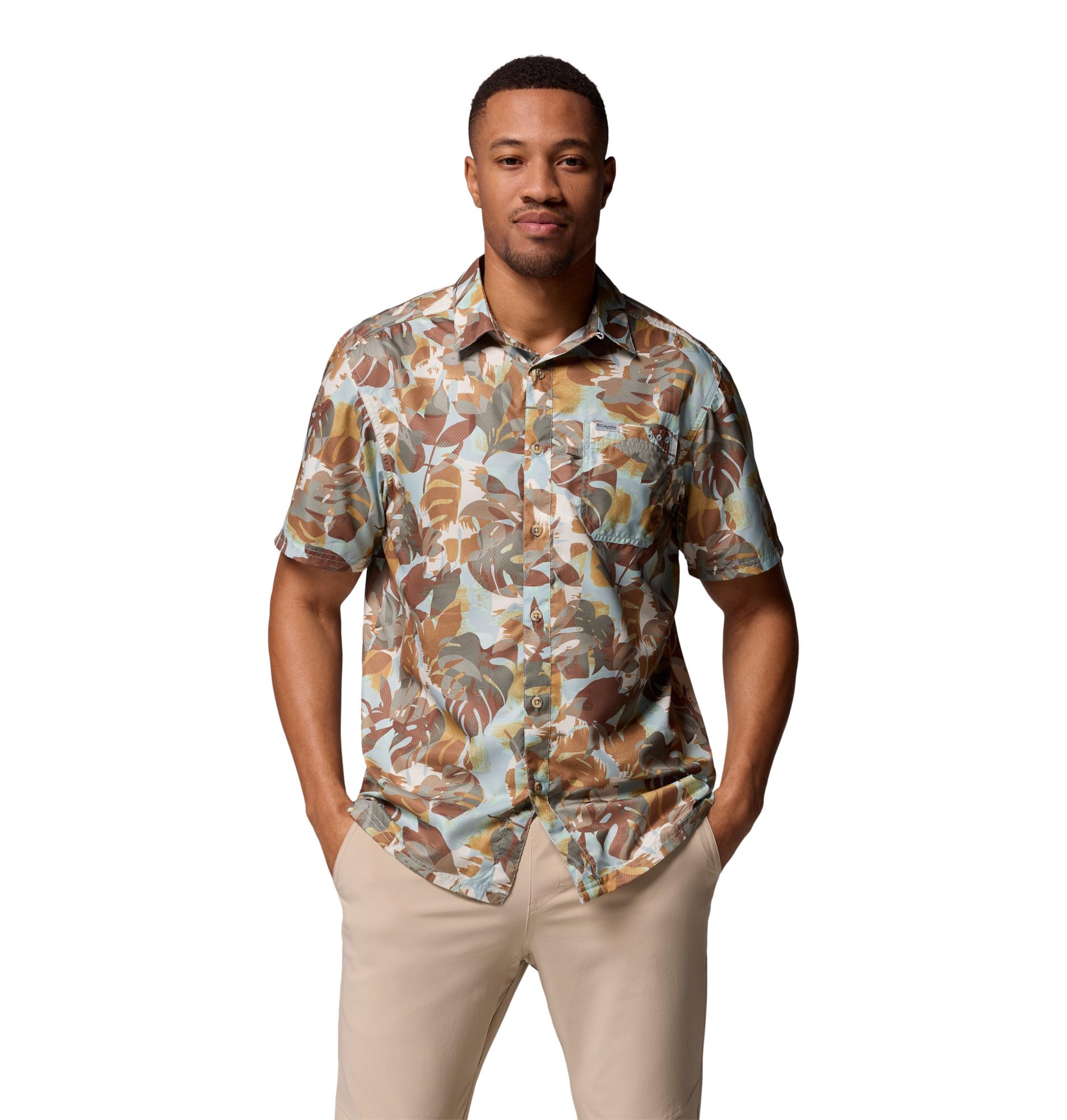 Columbia Mens PFG Super Slack Tide Camp Shirt, Crushed Blue Ikat Palms, 5X Image