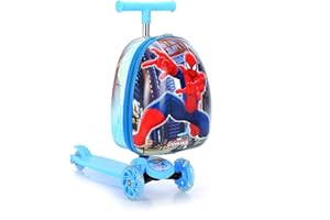 CUSALBOY Scooter Suitcase Folding Kids Luggage 16 Inch Hardshell, Ride On with Wheels, 2-in-1 (blue 1)