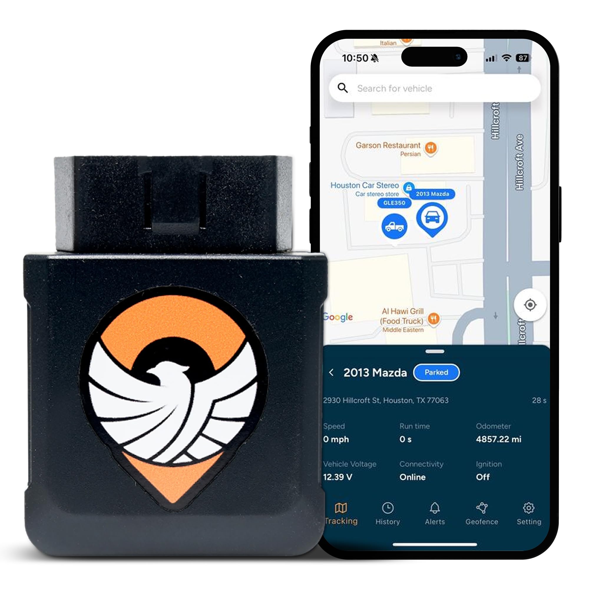 Trackhawk OBD GPS Tracker for Vehicles - Plug & Play 4G LTE Tracker for Cars, Trucks, SUVs, and Fleets - Live Tracking, Geofence Alerts, Speed Monitoring, Subscription Required