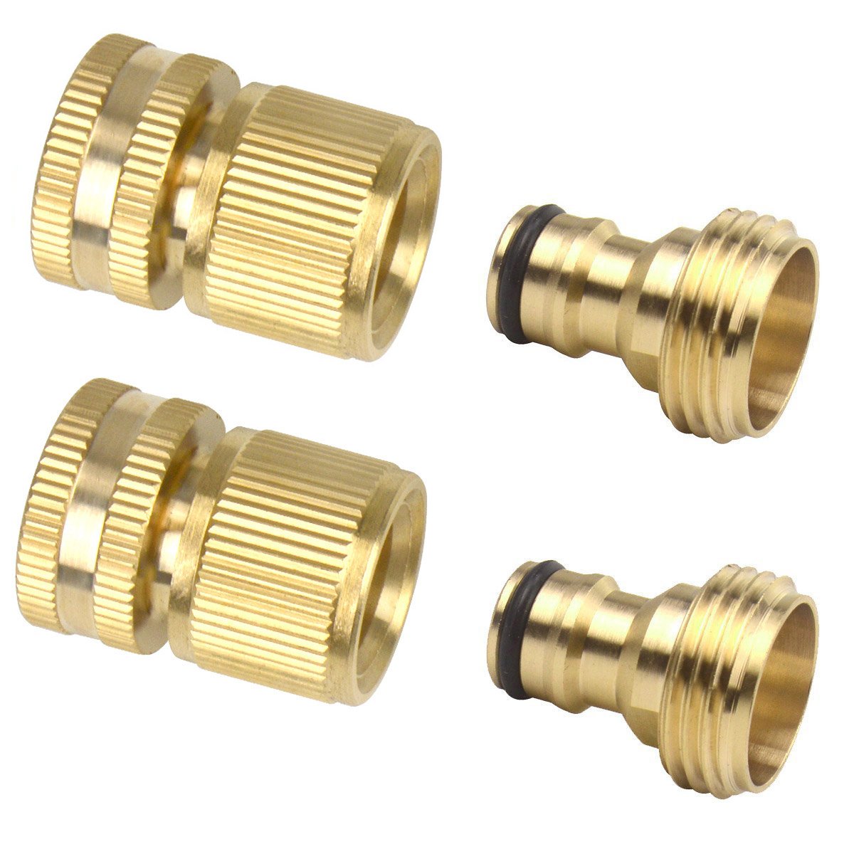 2 Sets (4 PCS) Brass Quick Hose End Connector Garden Hose Nozzle Connect Kit
