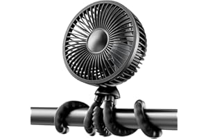 Gaiatop Baby Stroller Fan, 4000mAh Oscillating Mini Portable Fan with Light, 4 Speeds Battery Operated Small Handheld Desk Fan, 360° Rotate Flexible Tripod Clip On Fan for Car Seat Crib Travel Black