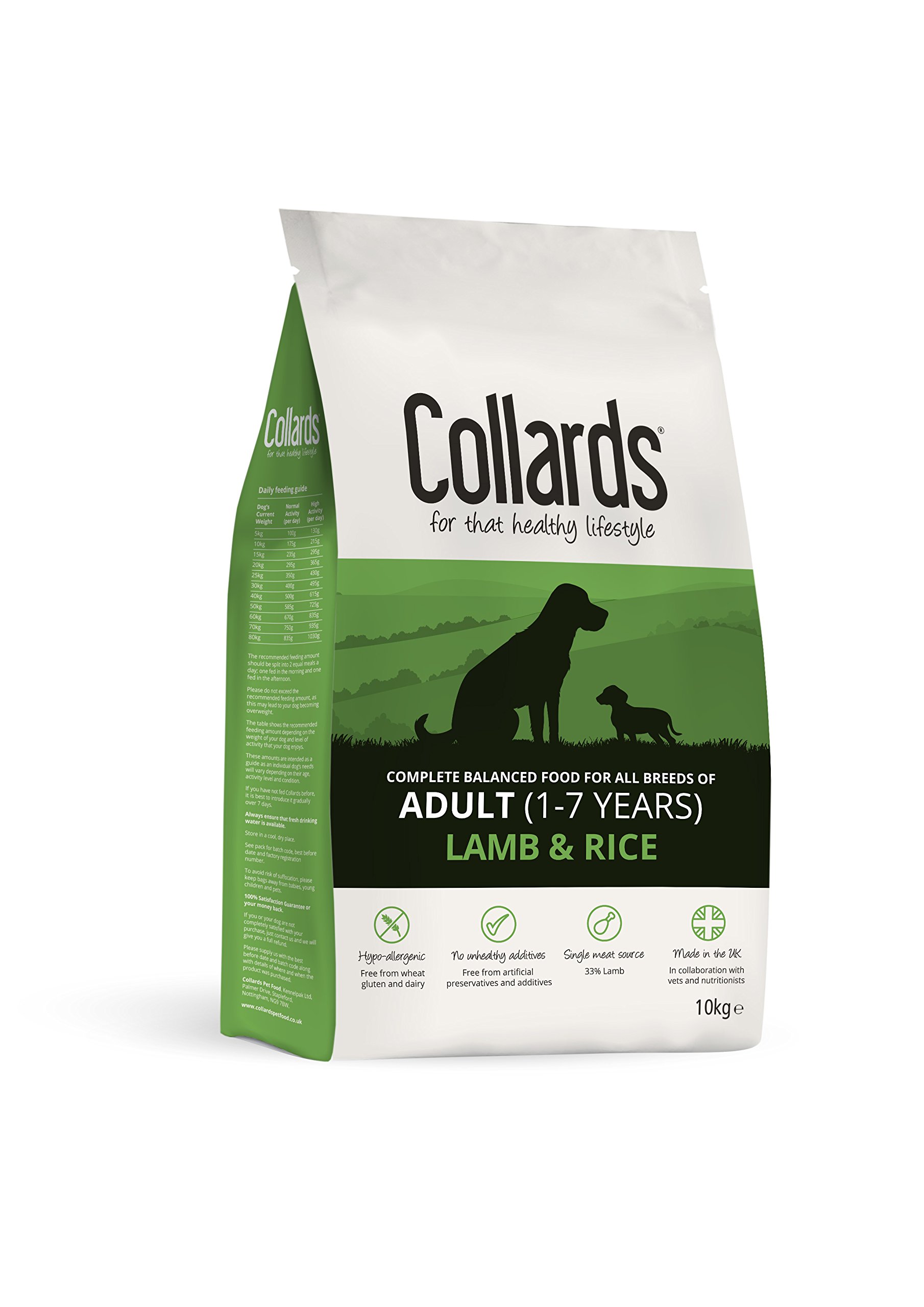 Collards Adult Complete Dry Dog Food Lamb and Rice, 10 kg