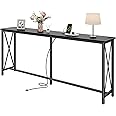 SUPERJARE 70 Inch Console Table with 2 Outlets, 1 Type-C and 1 USB Port, Extra Long Entryway Table with Metal Frame and X-Shaped Bars, Narrow Sofa Table for Living Room, Hallway, Black