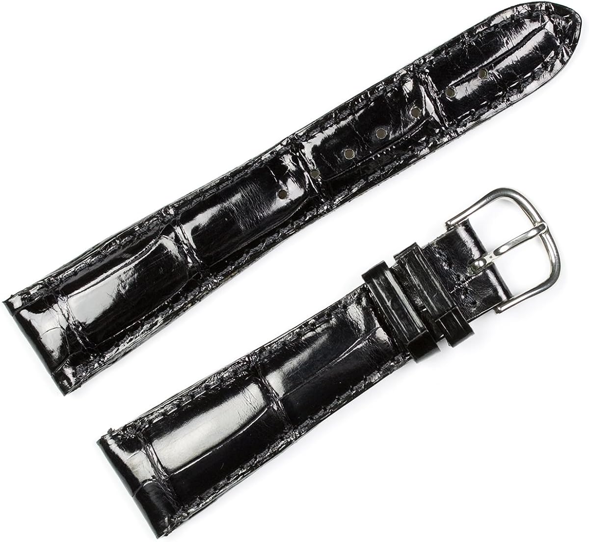 Genuine Alligator Watch Band Shiny Finish Black 24mm by deBeer