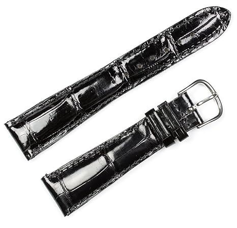 Genuine Alligator Watch Band - Shiny Finish - Black 18mm - by
