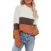 ANCAPELION Women’s Casual Sweater Pullover Winter Cozy Long Sleeve Turtleneck Jumpers Color Block Knit Pullover Top Loose Fit