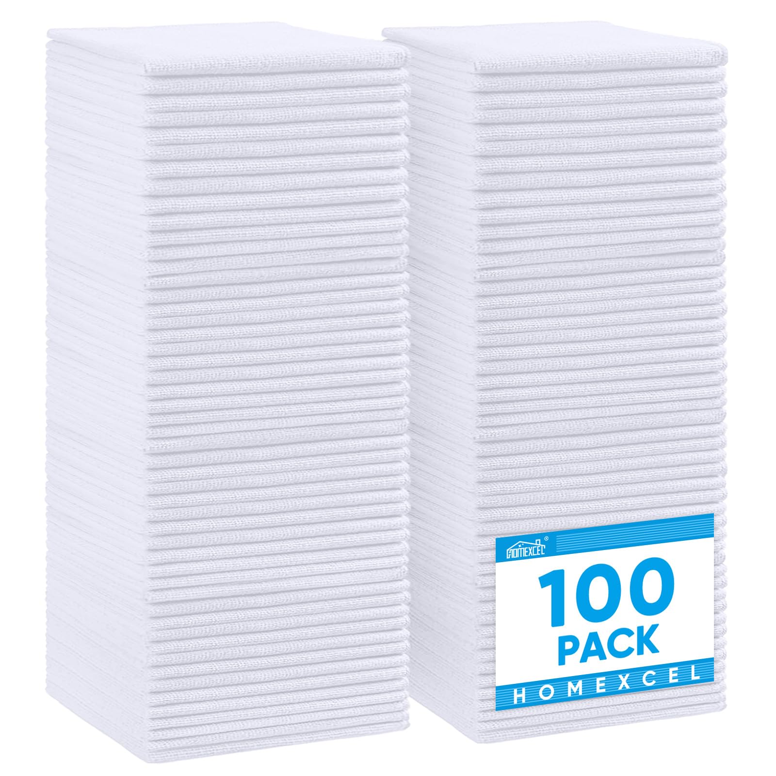 Photo 1 of HOMEXCEL White Microfiber Cleaning Cloth, 100 Pack Cleaning Towels for Kitchen, Lint Free, Scratch-Free, Highly Absorbent, and Reusable Cleaning Rags for House, Window and Glass, Cars, 11.5 X11.5 inch