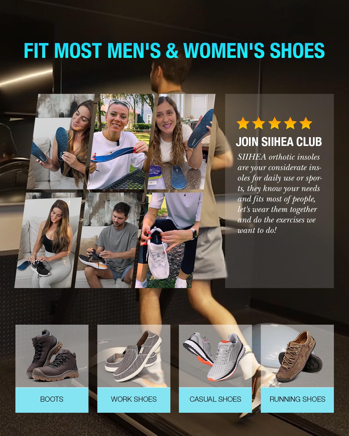 Arch Support Shoe Inserts, Hollow Structural Shock Absorbing, Orthotics Cushioning Shoe Insoles for Relieve Plantar Fasciitis, Achilles Tendonitis, Flat Feet, High Arch (S)