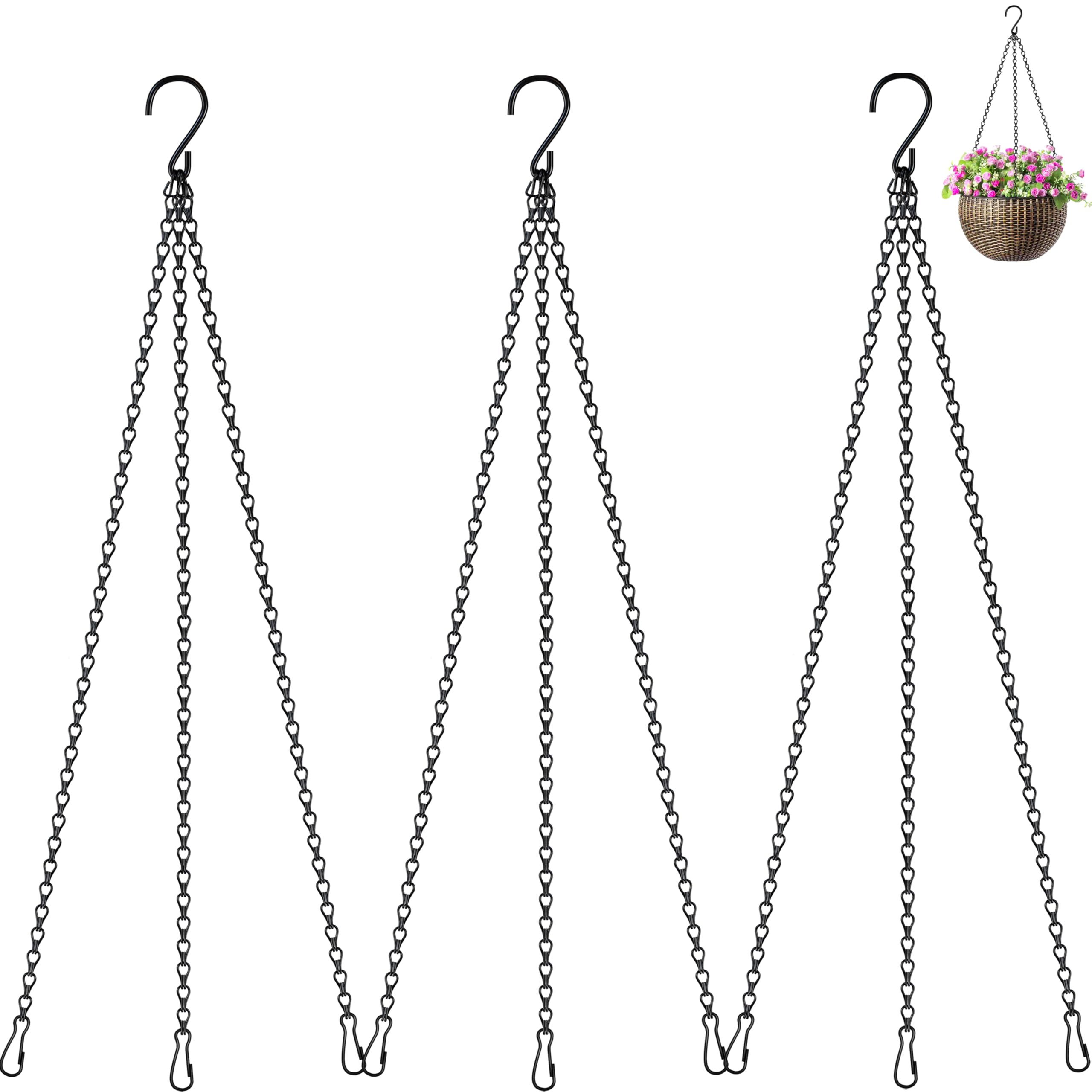 Photo 1 of 3 Pack 25.5 Inch Hanging Basket Chain, Black Hanging Chain with Hooks for Hanging Bird Feeders, Billboards, Chalkboards, Basket, Planters, Lanterns, Wind Chimes and Decorative, Indoor Outdoor Use