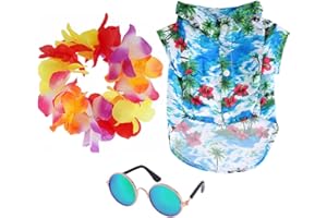 3 Pieces Pet Dog Hawaiian Costume Summer Shirts Sunglasses and Colorful Wreath for Small to Medium Dog (XX-Large)