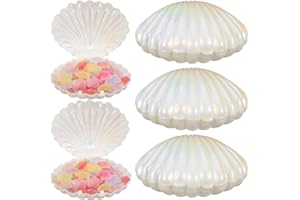 Veemoon Sea Shell Candy Boxes, 10pcs Sea Clam Favor Box Plastic Chocolate Container Seashell Jewelry Case White