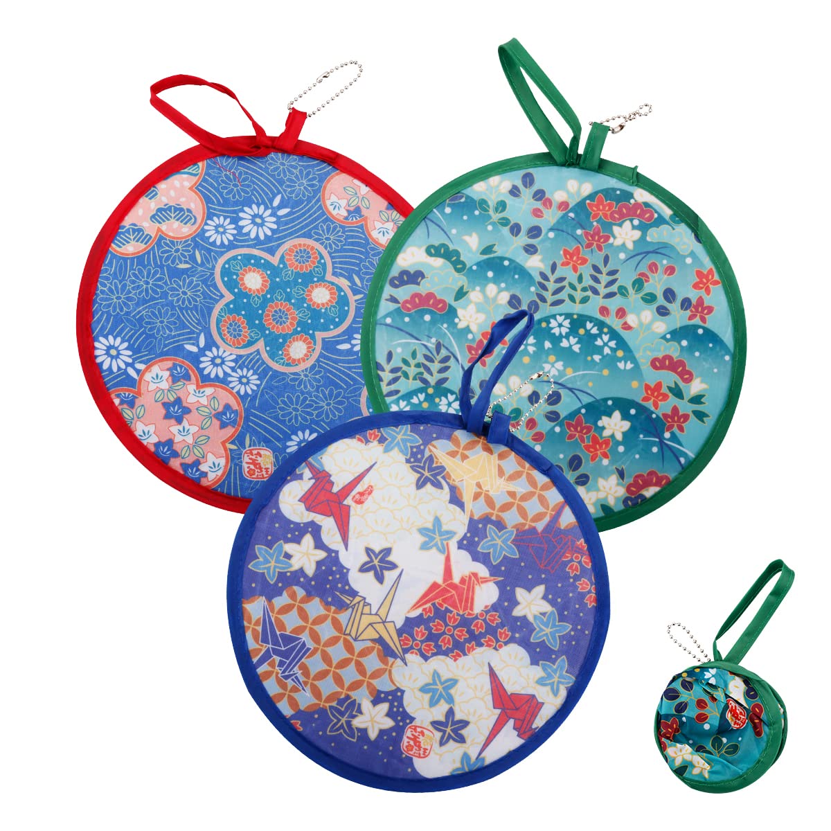 Jagowa 4Pcs Round Handheld Fan, Japanese Style Folding Fan Portable for Festival Costume Wedding Decoration (Random Color)