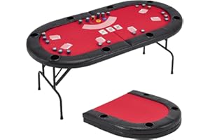 ECOTOUGE Poker Table Foldable, 8 Players Gaming Table w/Portable Oxford Bag, Folding Oval Texas Holdem Table with Stylish Padded Rails for Casino Leisure Game, No Assembly Required, Red