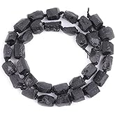 GEM-Inside 8x12mm Natural Black Tourmaline Quartz Gemstone Faceted Freeform Tube Column Chakra Beads for Jewelry Making Full 15" Strand Power Energy Healing