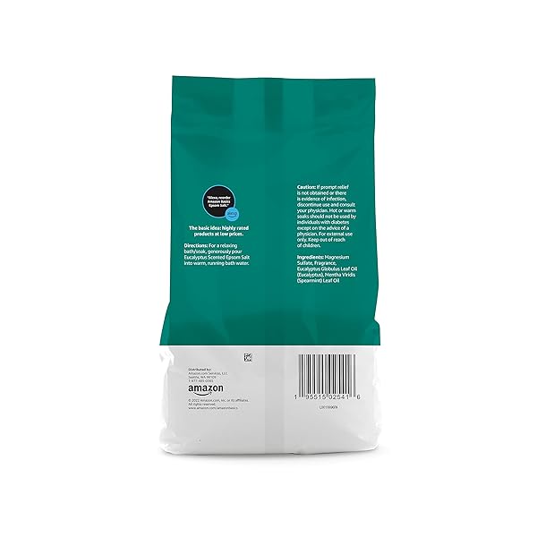 AMAZON BRAND – SOLIMO EPSOM SALT SOAKING AID, EUCALYPTUS SCENTED, 3 POUND