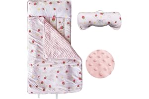 Googgoing Toddler Nap Mat with Removable Pillow & Minky Blanket Roll Up Storage Kids Sleeping Bag Soft and Comfortable Toddler Sleeping Bags for Travel Camping Daycare Preschool