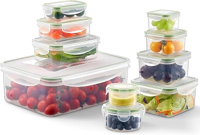 Conjunto de 10 recipientes de plástico hermético com tampa, sem BPA, empilháveis e estanques para alimentos, recipientes plásticos para micro-ondas, frigorífico e máquina de lavar loiça