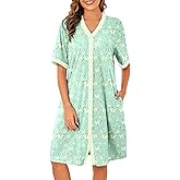 Bloggerlove Cotton Nightgowns for Women Floral Button Down Housecoat Long House Dress with Pocket