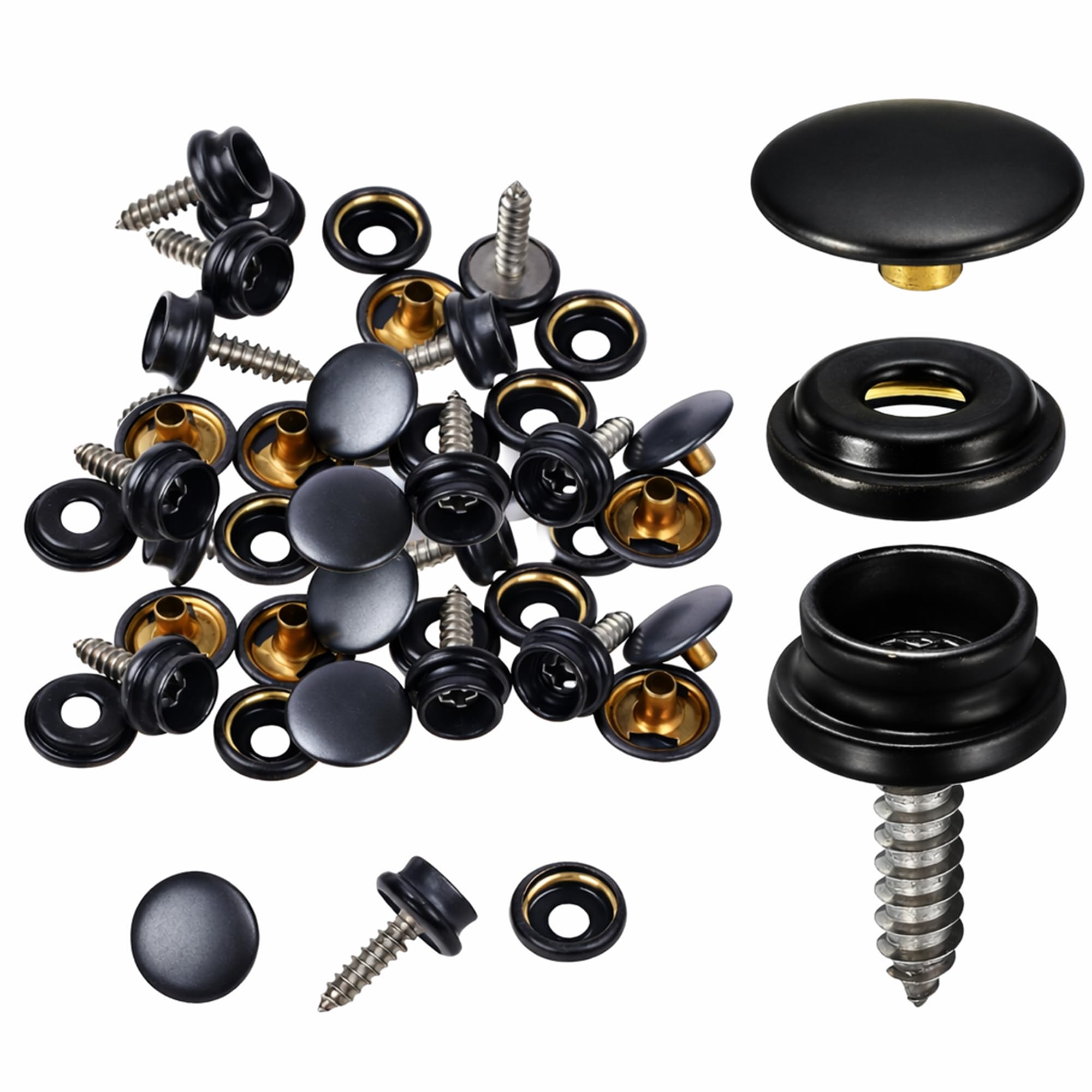 Trimming Shop 15mm Black Screw Press Studs 3 Part Snap Fasteners for Boat Cover, Marine Grade, Awning, Canvas, Fabric, Wood, Furniture, DIY, Leathercrafts, 20pcs