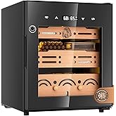FANKAI Electric Cigar Humidor Cabinet with Temperature &amp; Humidity Control System, 50L Cooling Cigar Fridge up to 300 Counts, Cedar Wood Shelves,Digital LED Screen,Fingerprint Safety Lock,Gift for Men