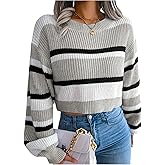 Floerns Women's Y2k Striped Crewneck Sweater Long Sleeve Knitted Fall Outfit Pullover Tops