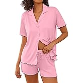 Ekouaer Womens Pajama Sets Button Up Bride Pjs Set 2 Piece Soft Sleepwear Short Sleeve Lounge Sets with Shorts, S-XXL