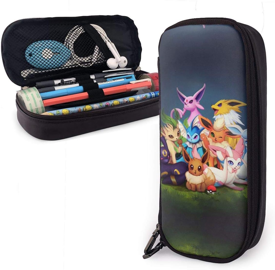 Ee-vee Evo-lutions Pencil Case - High Capacity PU Leather Pencil Pouch with Double Zipper Stationery Organizer Multifunction Cosmetic Makeup Bag