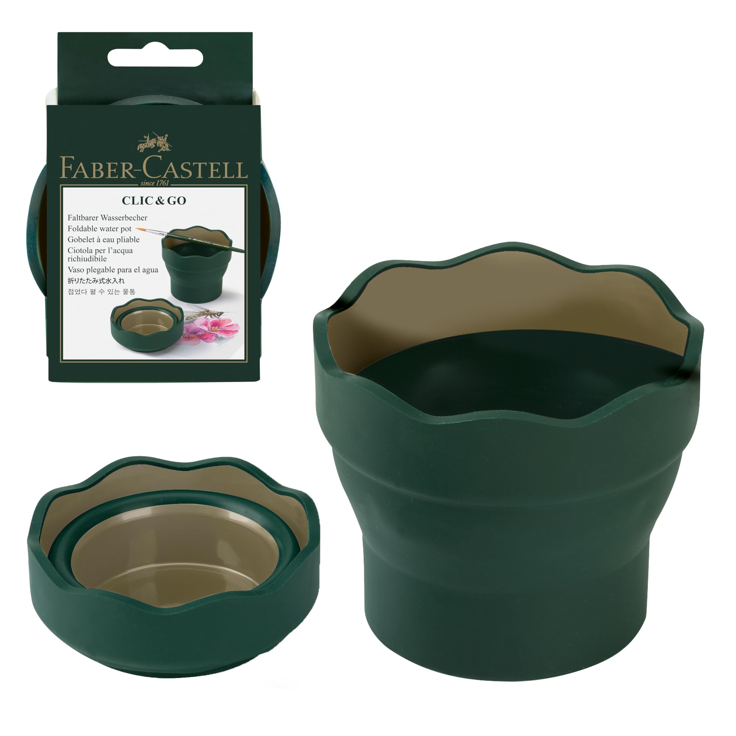 Faber-Castell Art & Graphic Clic&Go Water Cup, Dark Green, Single, Art, Craft, Drawing, Painting, Sketching, Home, School, University, Colouring