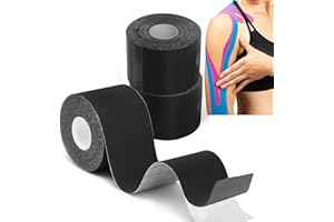 GTAGKOMMEN 3 Rolls 2inch x 16ft Kinetic Tape Breathable Hypoallergenic Elastic Athletic Tape for Ankle Wrists Knees Elastic Running Tennis Swimming Football Sports Activities Tape Muscle Pain Relief Black