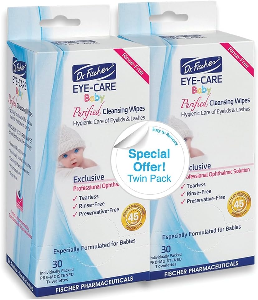 Purified, Non-irritating, Tear-free, Hypoallergenic and Sensitive Approved Baby Eyelid Wipes by Dr. Fischer, Pre-moistened