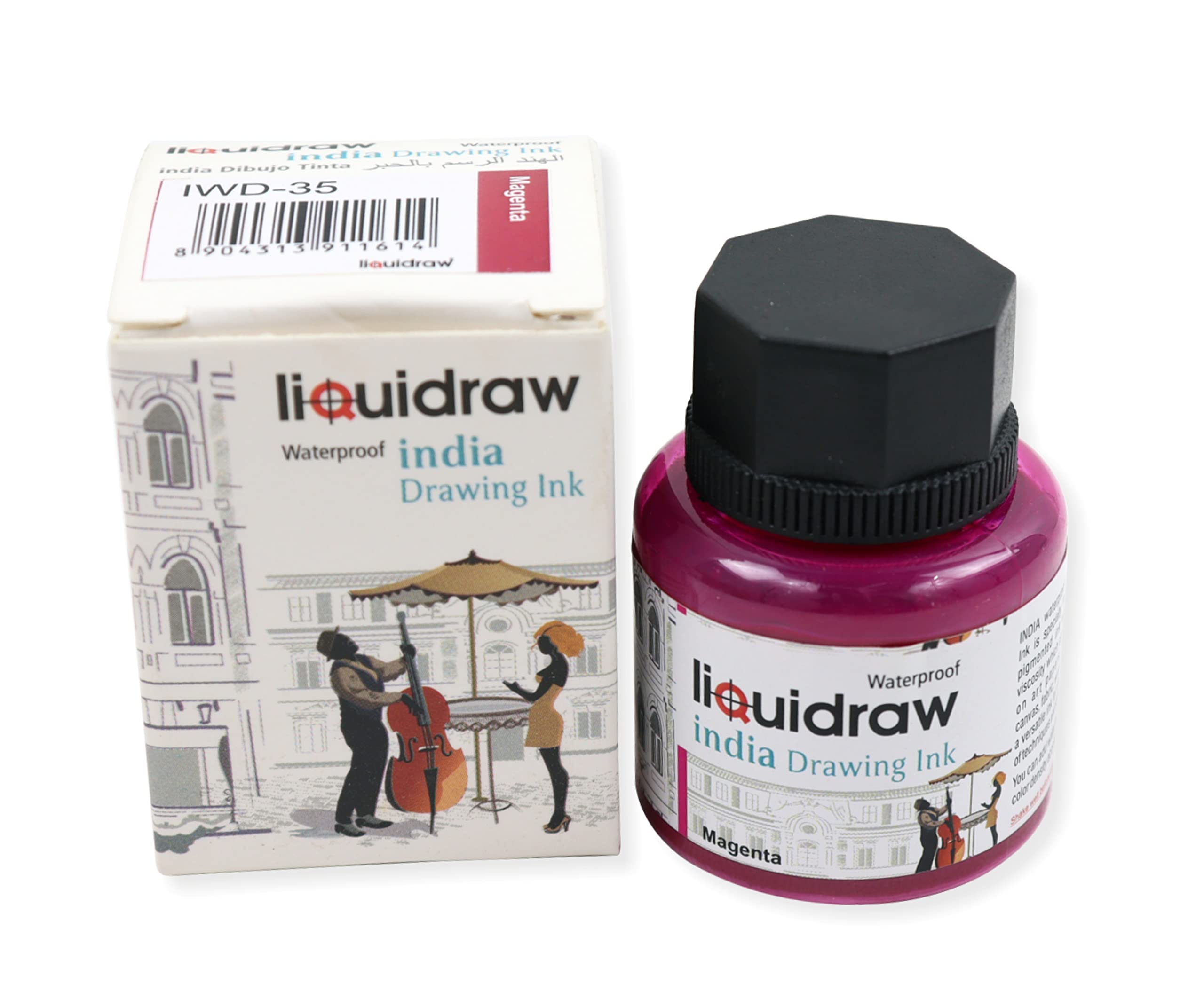 Liquidraw Coloured Drawing Ink India Ink, Waterproof 20 Assorted Colours, 35ml Indian Inks for Artists (Magenta)