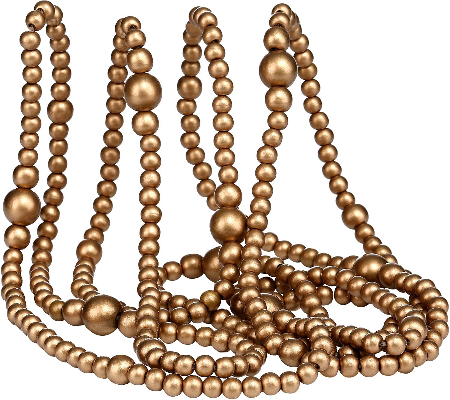 Wreaths, Garlands & Swags - 12 Feet Christmas Wooden Beads Xmas Bead Garland Round Craft Bead Garland Farmhouse Bead Garland Vintage Wooden Beads for Christmas Decoration Supplies (Gold)