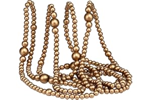 CANLIERR 12 Feet Christmas Wooden Beads Garland Round Craft Farmhouse Vintage Wood Bead Garlands for Xmas Decoration Supplies(Gold)