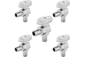 5-PCs Pex Barb Crimp Angle Stop Valve, 1/2" PEX x 1/2" PEX Angle Stop, 1/4 Turn Shut Off Valve for Bathroom, ASTM F1807