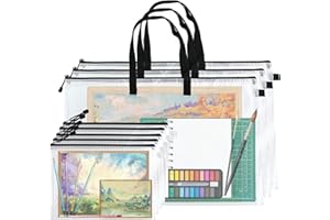 Aemygo 8 Pcs Art Portfolio Bags, 19 x 25 Inch Waterproof Art Posters Organizer Art Supply Transparent Storage Bags with Handle, Mesh Zipper Pouch Pencil Bags for Posters Artwork Bulletin Board