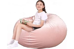 Lukeight Stuffed Animal Storage Bean Bag Chair Cover for Kids, Zipper Beanbag Chair Cover for Organizing Toddler and Kids' Rooms Plush Toys (Pink Velvet, XX-Large)