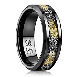 NUNCAD 8mm Black Tungsten Rings for Men, Meteorite