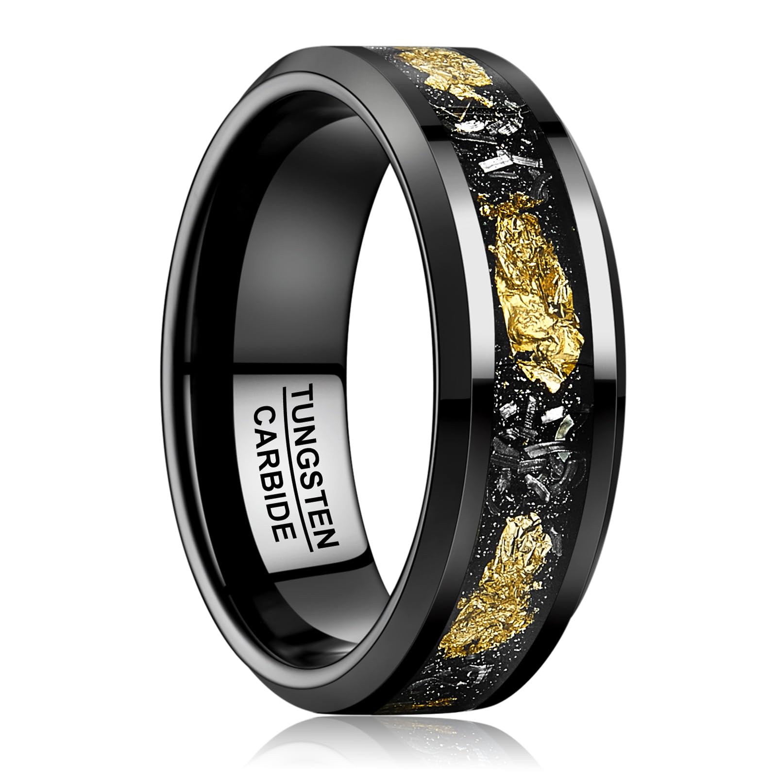 NUNCAD 8mm Black Tungsten Rings for Men, Meteorite