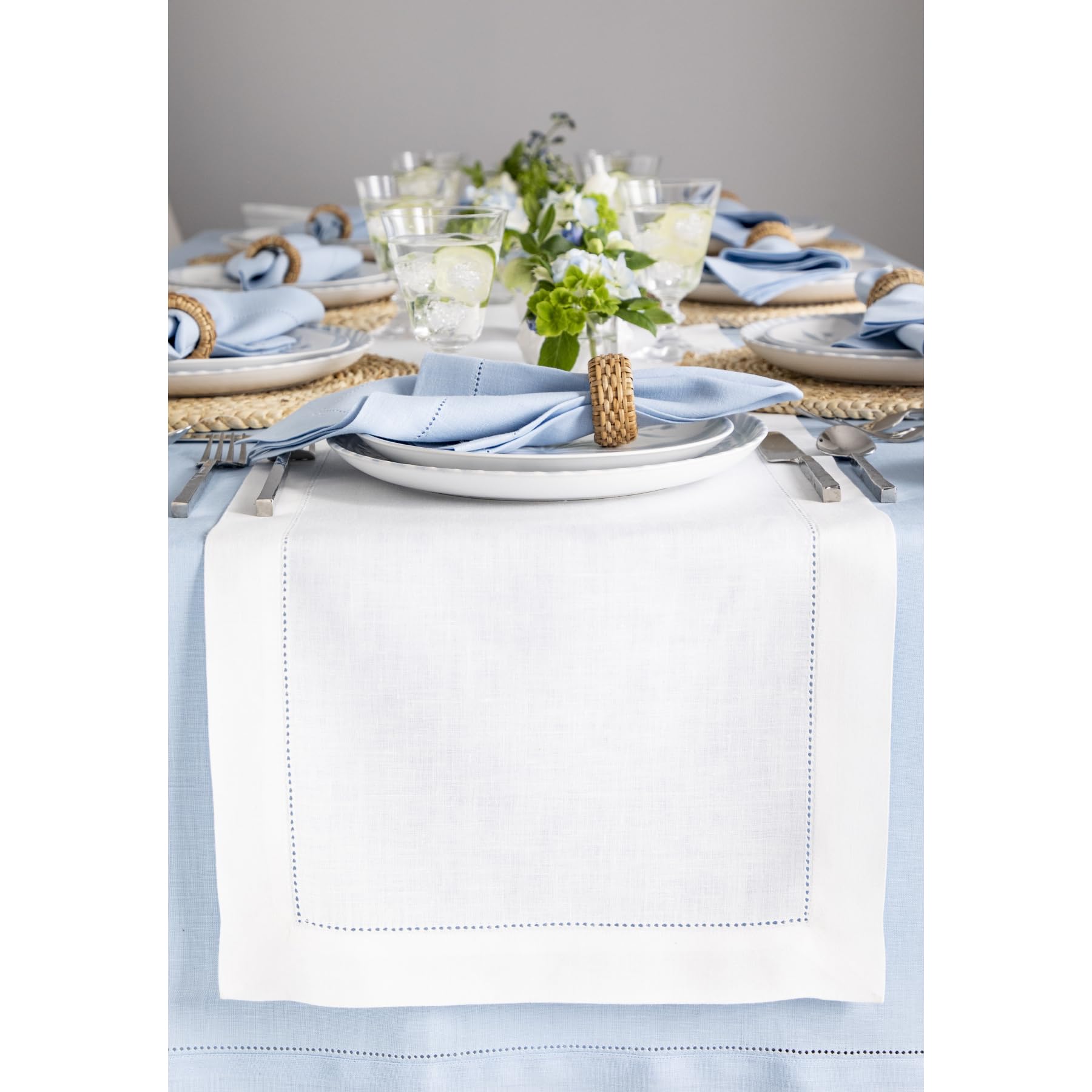 Solino Home Linen White Table Runner 72 Inches Long - 100% Pure Linen Hemstitch Table Runner 14 x 72 Inch for Dresser, Dining, Mothers Day, Spring, Easter - Classic Hemstitch
